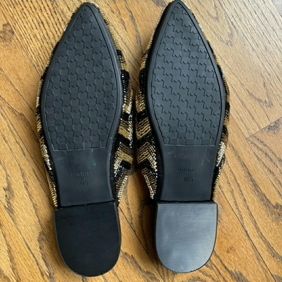 Birdies The Swan Beaded Art Deco Chevron Mule Flat in Black & Gold NEW Size 10.5 - Picture 9 of 9